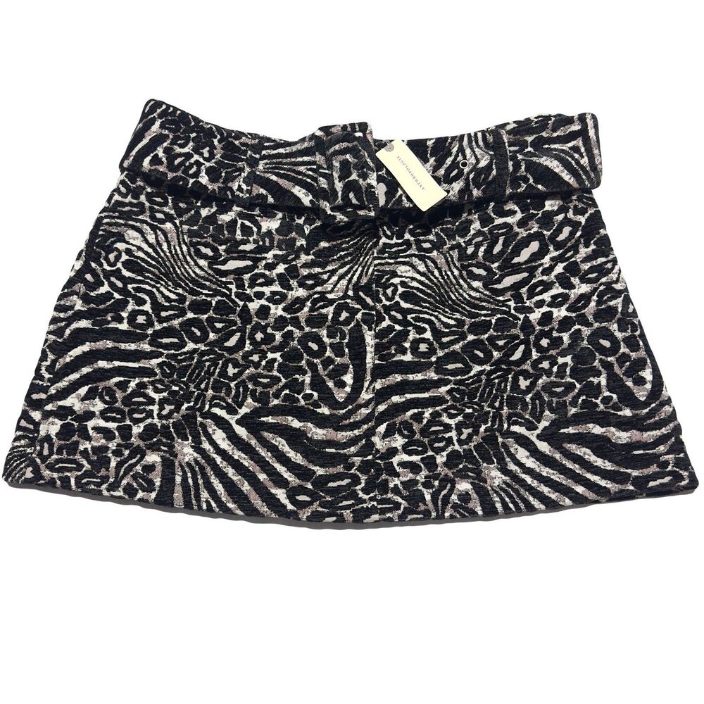 MAEVE Anthropologie Belted Micro Mini Skirt Animal Print Low Rise Size L NWT